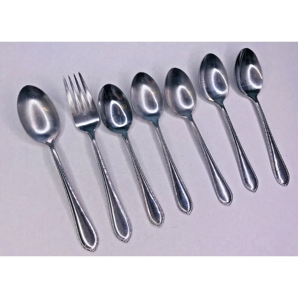 Reed & Barton Beaded Stainless Flatware Replacement Spoon‎ Dinner Fork Set 7 Pc